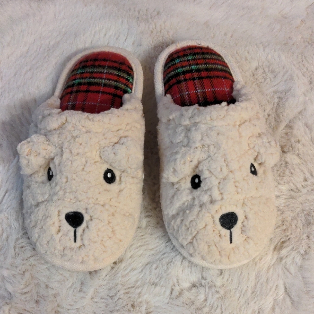 Kids Christmas Bear Slippers – Cozy Sherpa Plaid – Size 11–12 – Target